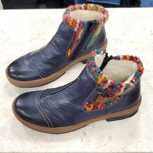 Rieker Blue Combat Boots with Multicolor Trim